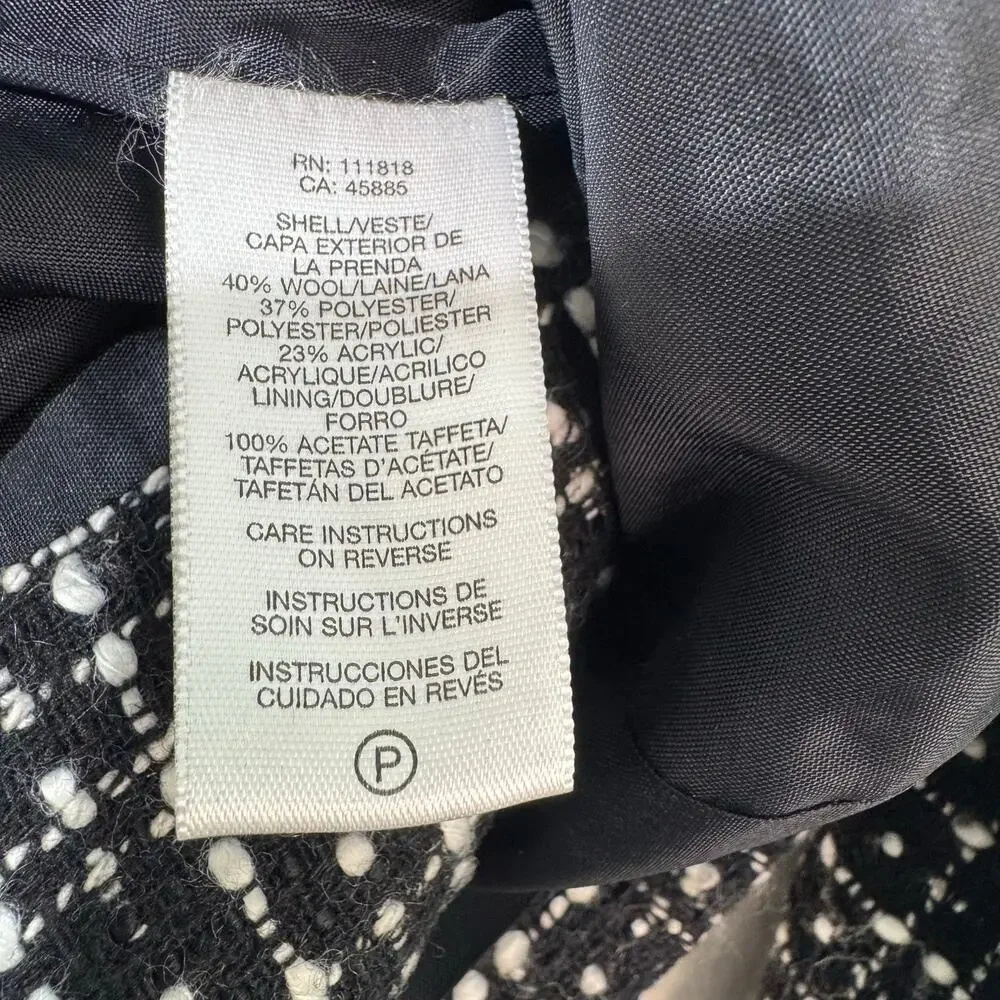 Michael Kors Black White Wool Tweed Blazer Jacket Patent Leather Trim Petite 12